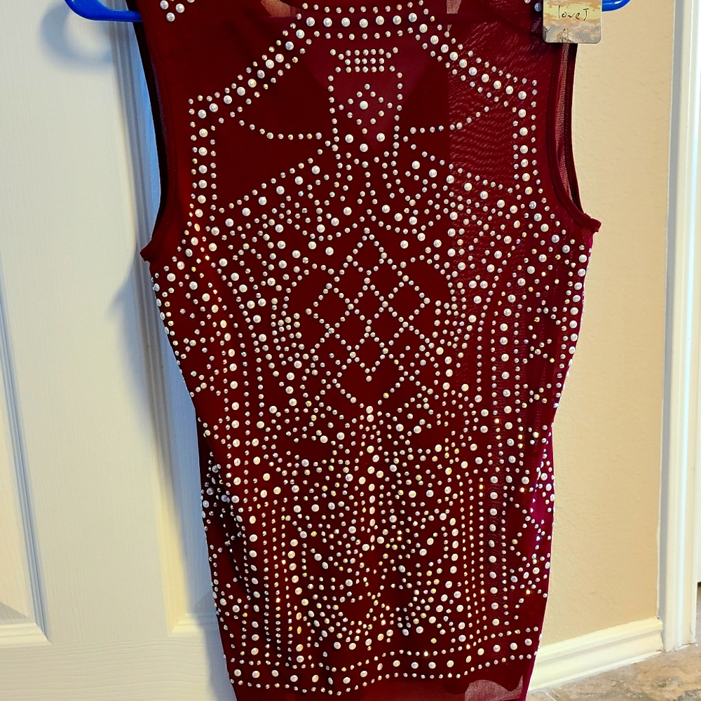 Red Sleeveless Jeweled Top